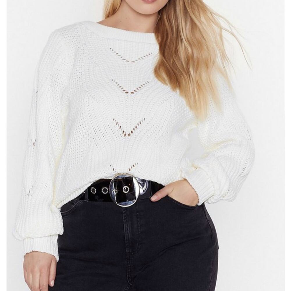 NEW Nasty‎ Gal White  Knit Em Up Cable Knit White Sweater Plus Size 16/18